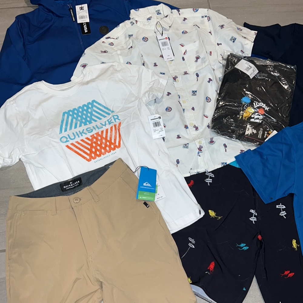 🤙🏻 TEEN BOY CLOTHING BUNDLE BOX LOT OF 8 QUIKSILVER AND RVCA ALL NEW 🔥